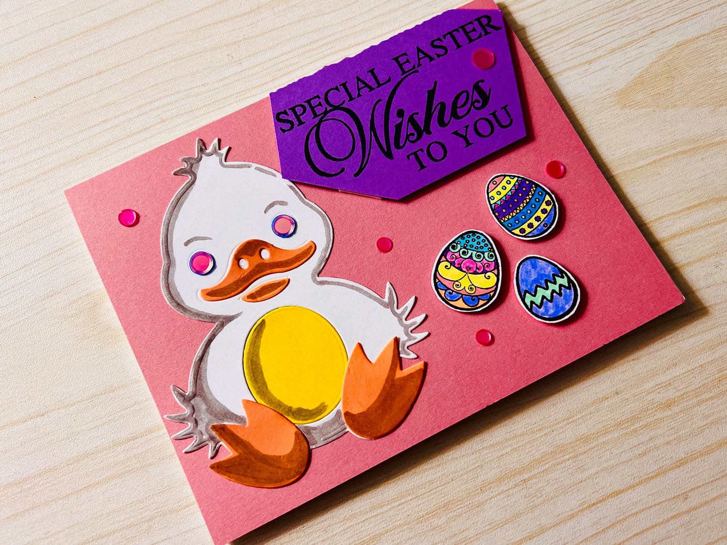 White Ducky with Colored Easter Eggs Card - Special Easter Wishes Sentiment for a Joyful Spring Celebration