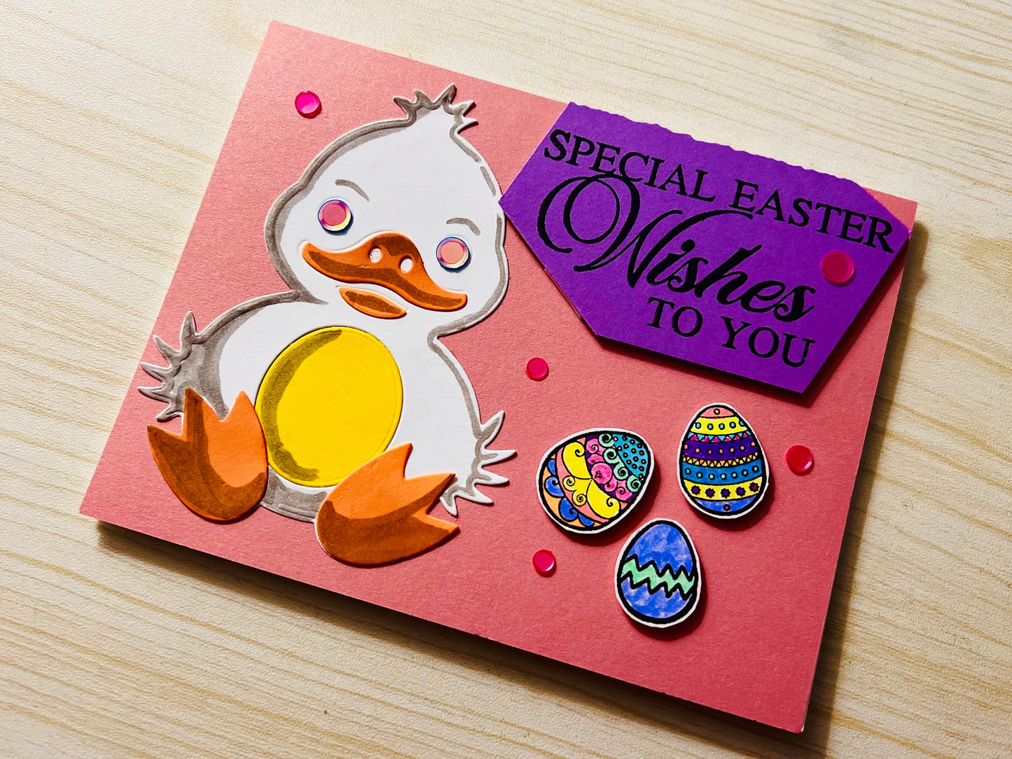 White Ducky with Colored Easter Eggs Card - Special Easter Wishes Sentiment for a Joyful Spring Celebration