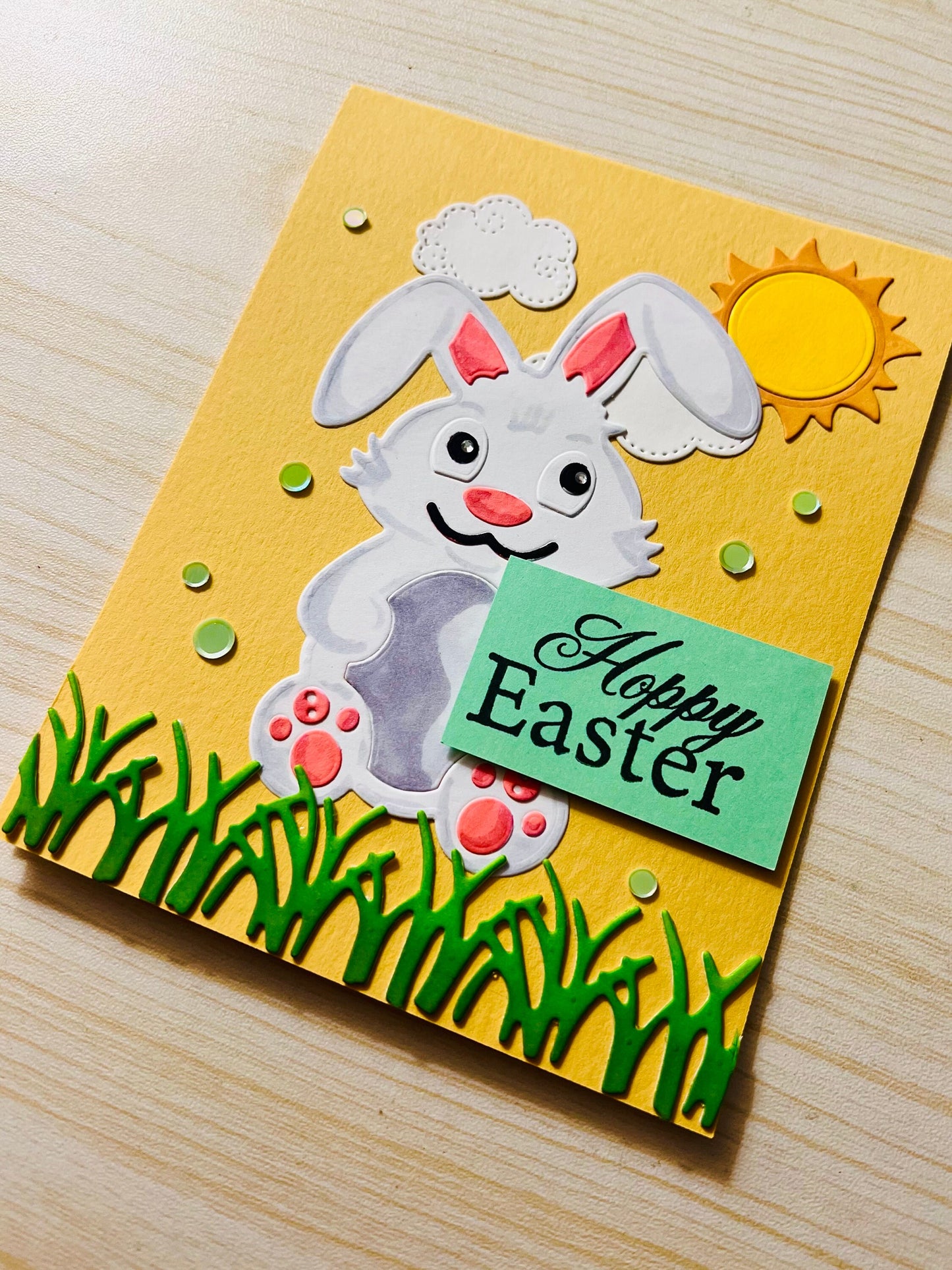 Cute White Easter Bunny on Grass Card - A Sweet Springtime Greeting of Joy and Renewal