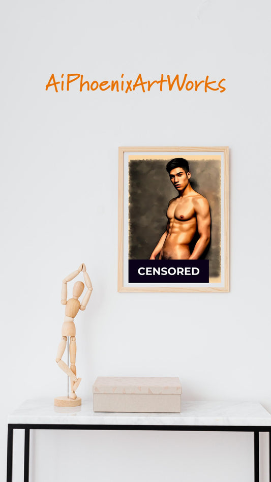 Asian Muse Duo | Male Nude Art Print Set | Sensual Figurative Wall Decor | 2 Variations | Glossy PRINT Poster | AiPhoenixArtWorks