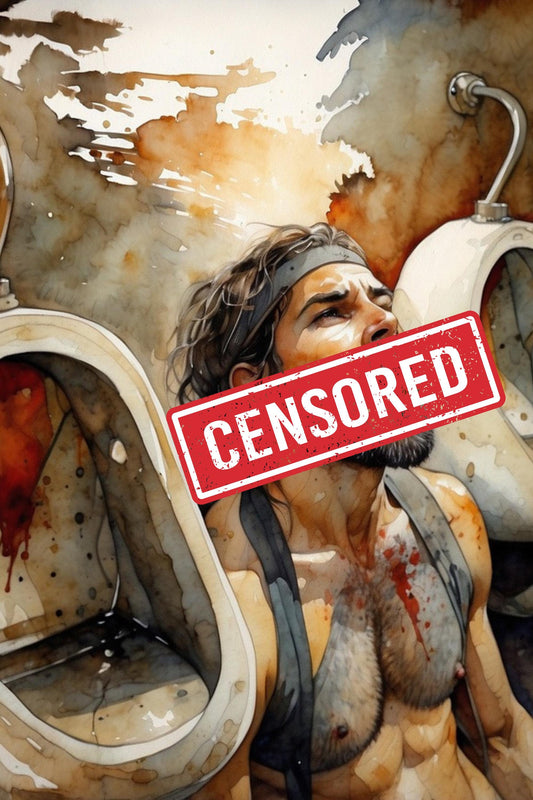 Agony in Ecstasy | Male Figurative Wall Art | Emotional Nude Print | Gritty Restroom Scene | Printed Poster Artwork