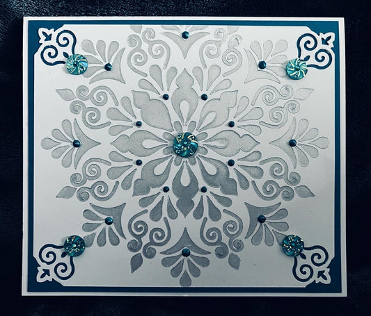 Silver Snowflake Handmade Holiday Greeting Card, Elegant Winter-Themed Design, Festive Snowflake Card for Seasonal Celebrations