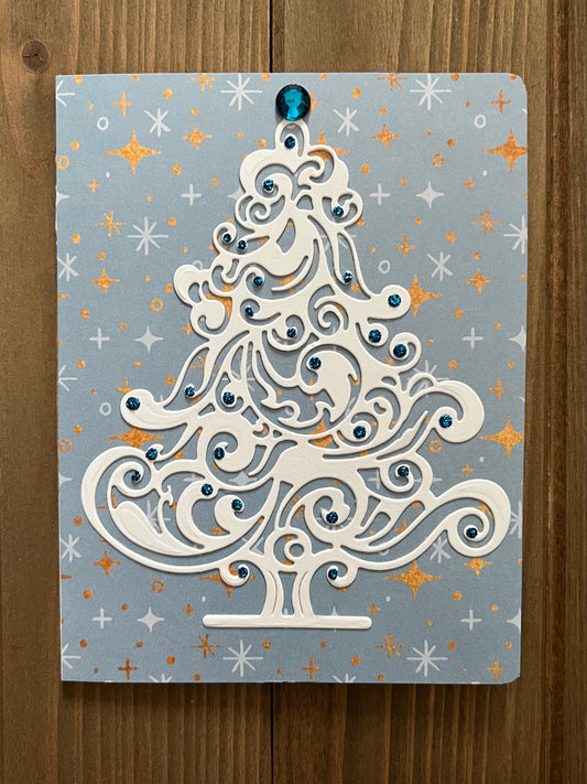 White Christmas Tree Handmade Holiday Greeting Card, Elegant Seasonal Design, Festive Christmas Tree Card for Holiday Celebrations