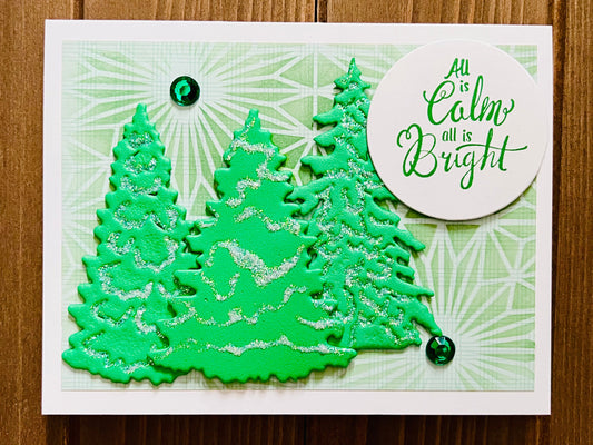 Christmas Trees Handmade Holiday Greeting Card, Festive Seasonal Design, Elegant Christmas Tree Card for Holiday Wishes