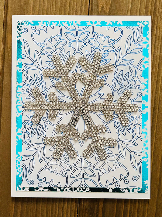 Bling Snowflake Handmade Blank Greeting Card, Elegant Winter-Themed Design, Sparkling Snowflake Card for Any Special Occasion