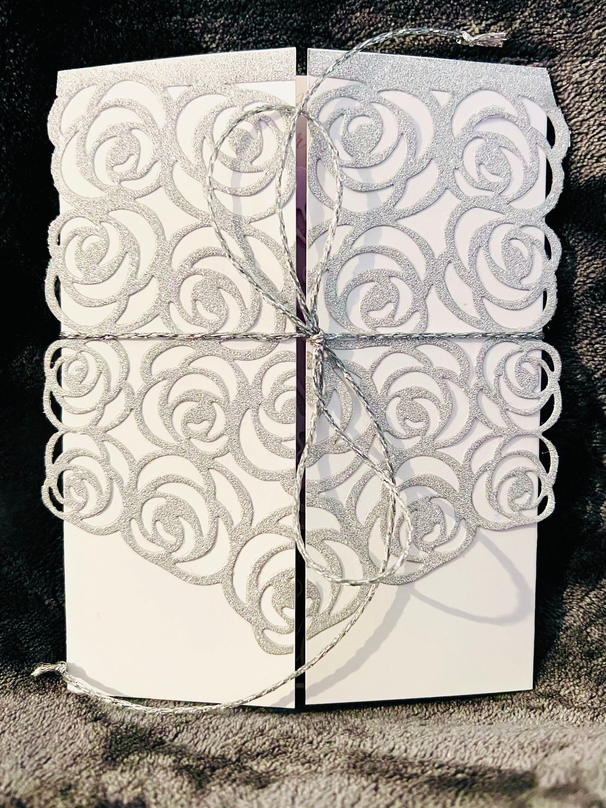 Silver Glitter Rose Wedding Greeting Card