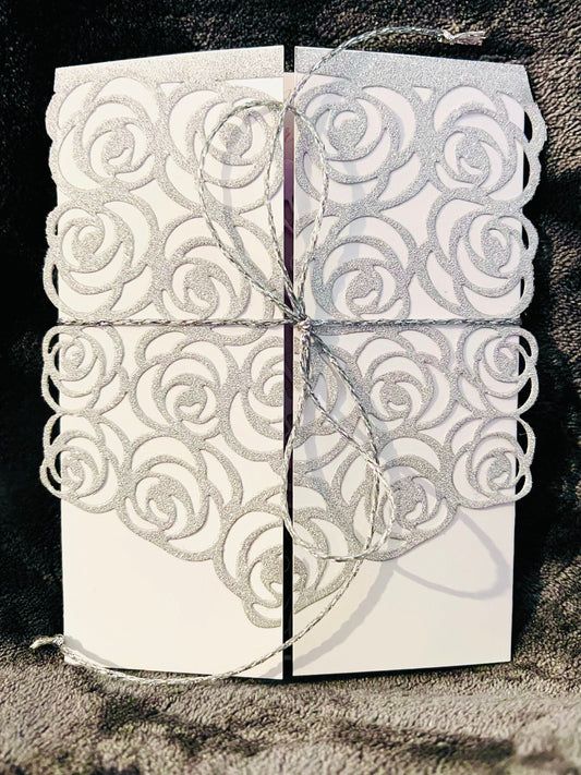 Silver Glitter Rose Wedding Greeting Card