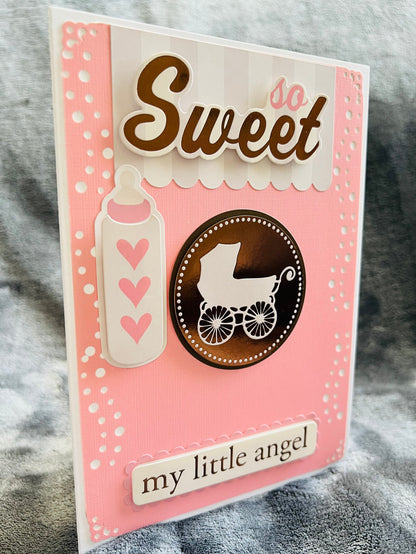 New Baby Girl Carriage Emblem Blank Card