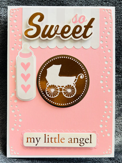 New Baby Girl Carriage Emblem Blank Card