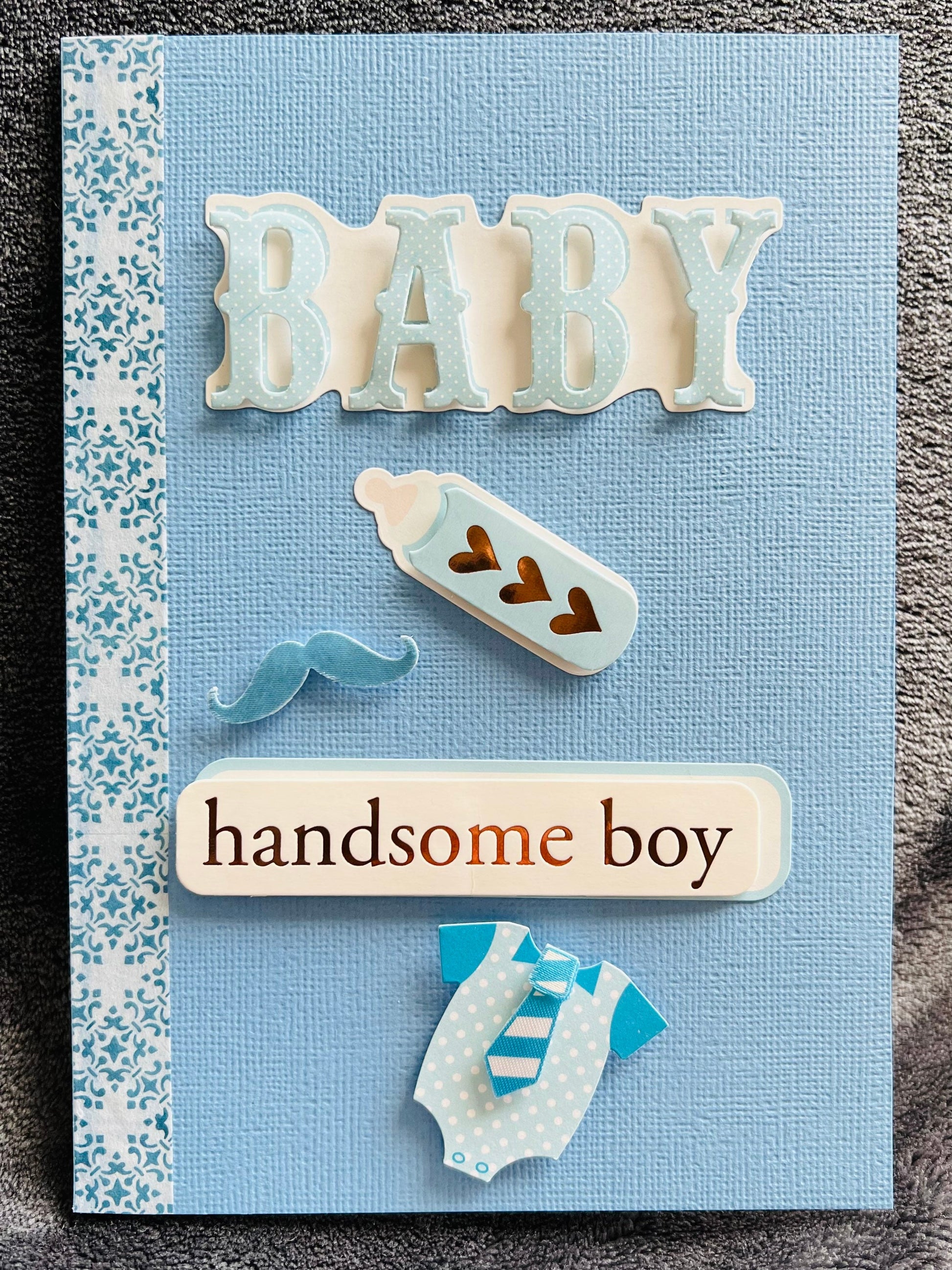Welcome Baby Greeting Card - Handsome Baby Boy with Blue Linen Background, Perfect for Celebrating New Arrivals