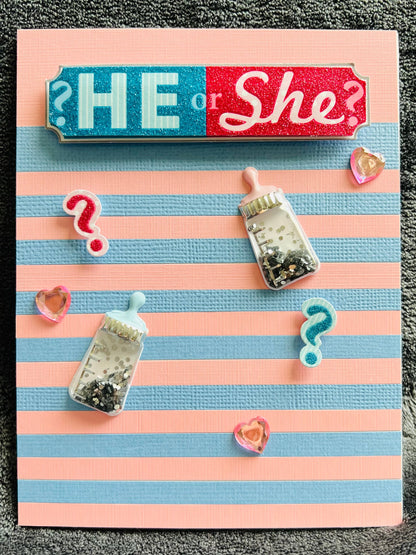 Striped Baby Boy or Girl Gender Reveal Blank Card