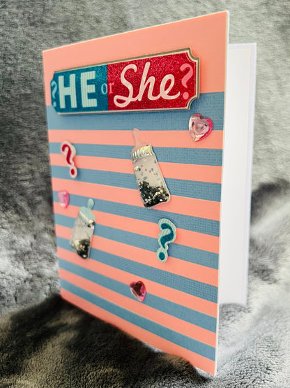 Striped Baby Boy or Girl Gender Reveal Blank Card