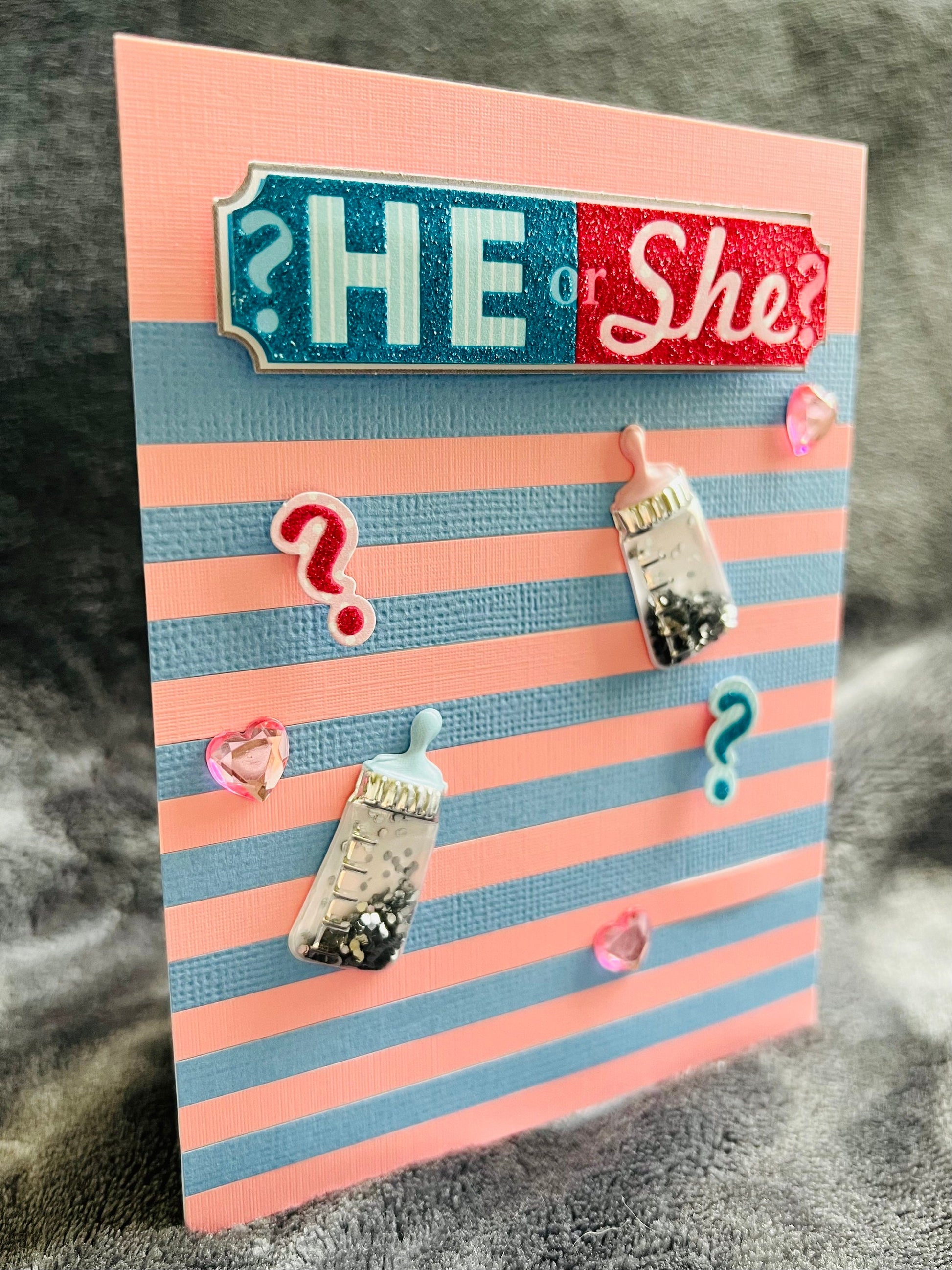 Striped Baby Boy or Girl Gender Reveal Blank Card