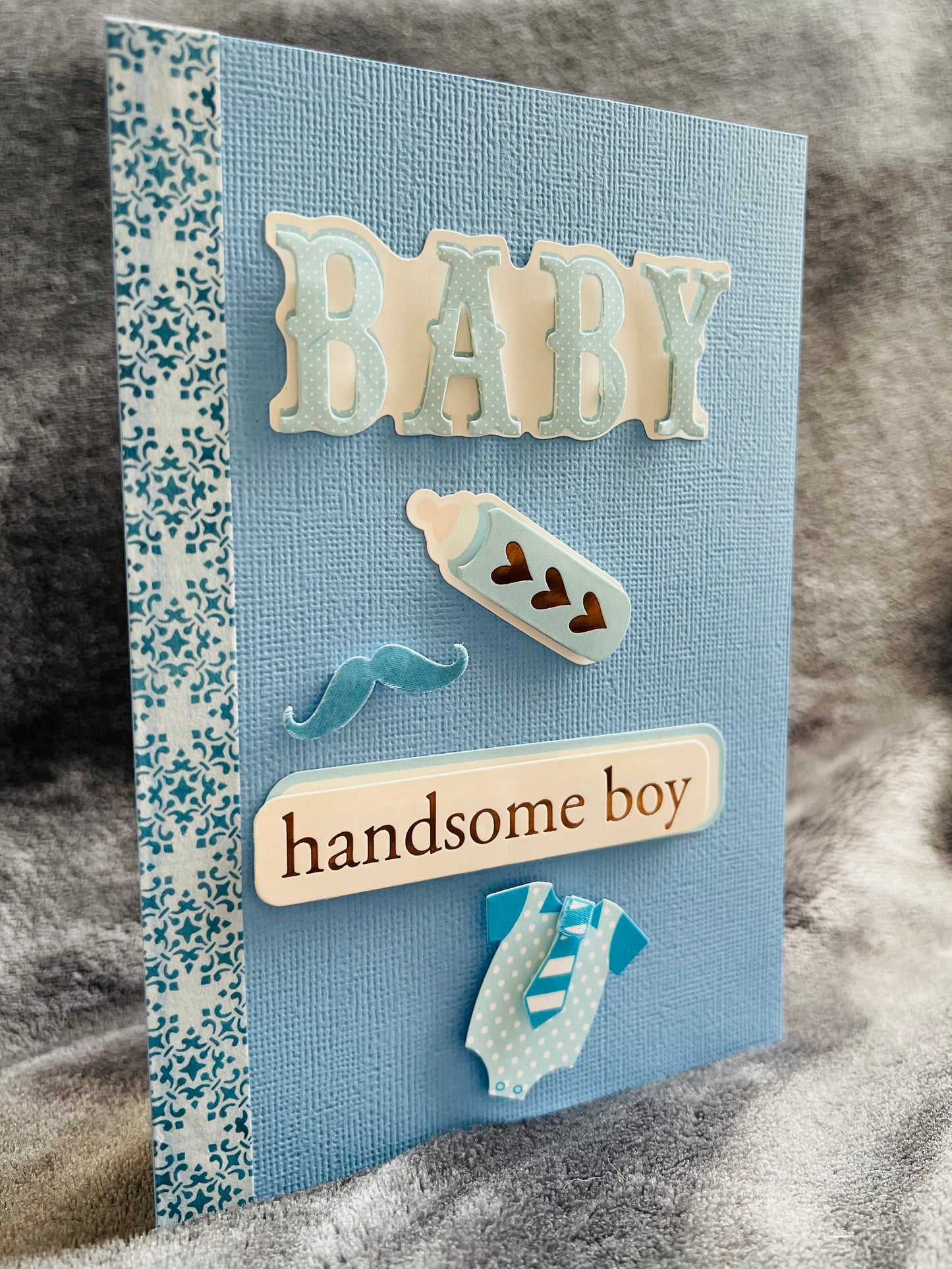 Welcome Baby Greeting Card - Handsome Baby Boy with Blue Linen Background, Perfect for Celebrating New Arrivals