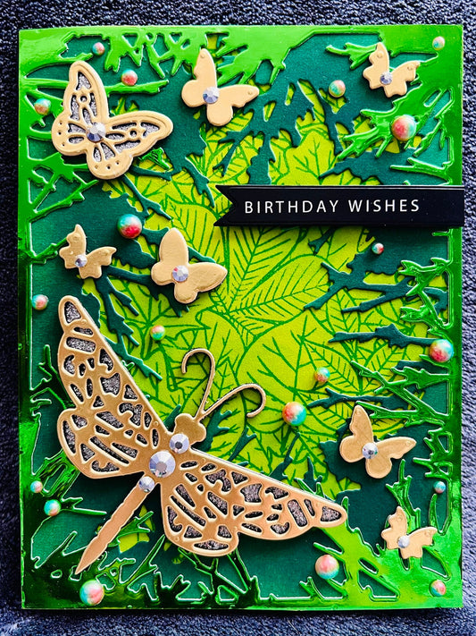 Forest Understory Birthday Card Featuring Dragonfly and Butterfly - A Magical Celebration of Nature
