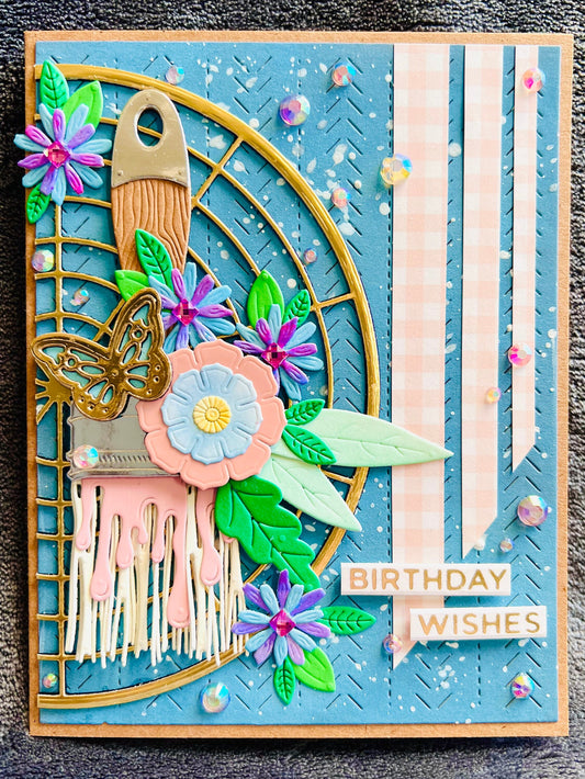 Floral Paintbrush Birthday Wishes Card