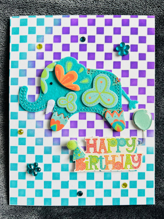 Teal Felt Elephant Birthday Card