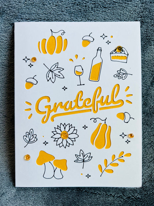 Grateful Fall Themed Cutout Card - Heartelt Thanks for Autumn and Thanksgiving Celebrations