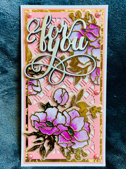 For You Elegant Pink/Gold Anemone Mini Slimline Card