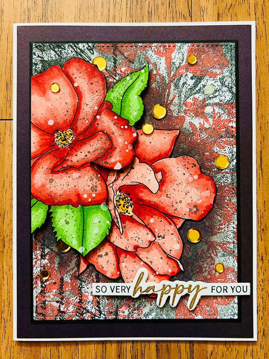 Red China Roses Gothic Happy For You Card