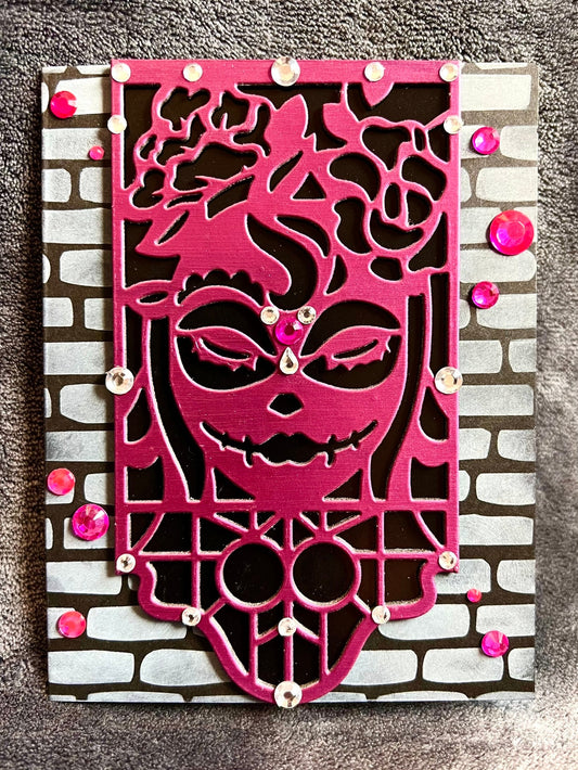 Sugar Skull Girl Pink Silhouette Banner Blank Card
