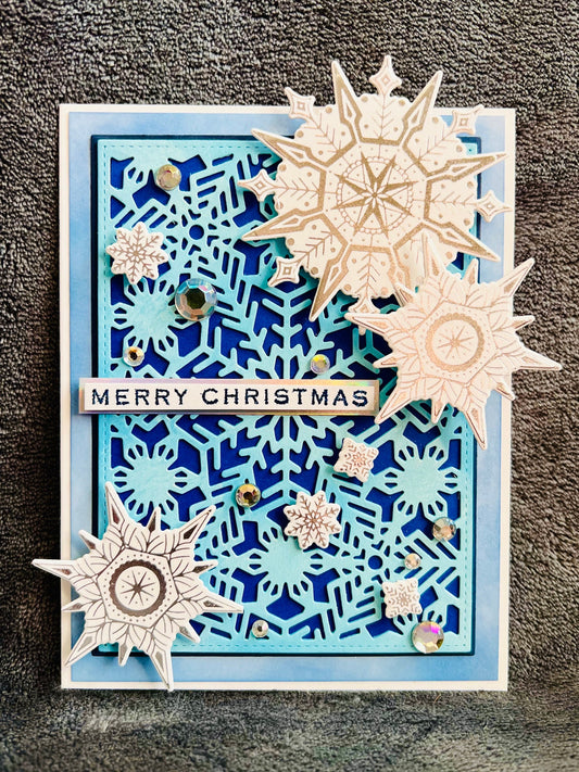 Merry Christmas Silver Lined Snowflakes Card - Beautiful, Festive and Elegant Seasonal Design