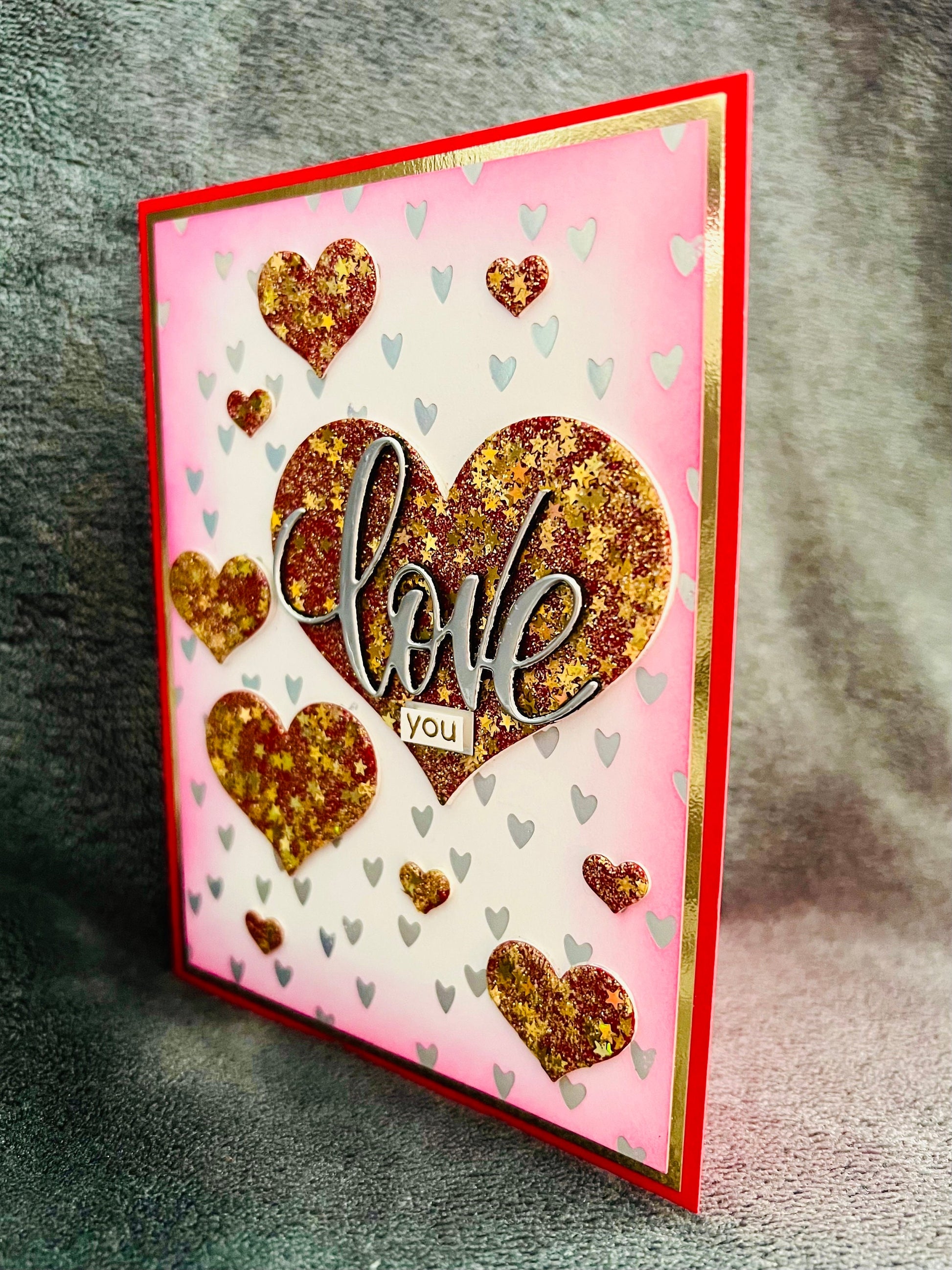 Multiple Glitter Star Hearts Love You Card