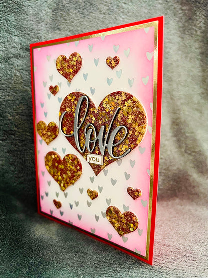 Multiple Glitter Star Hearts Love You Card