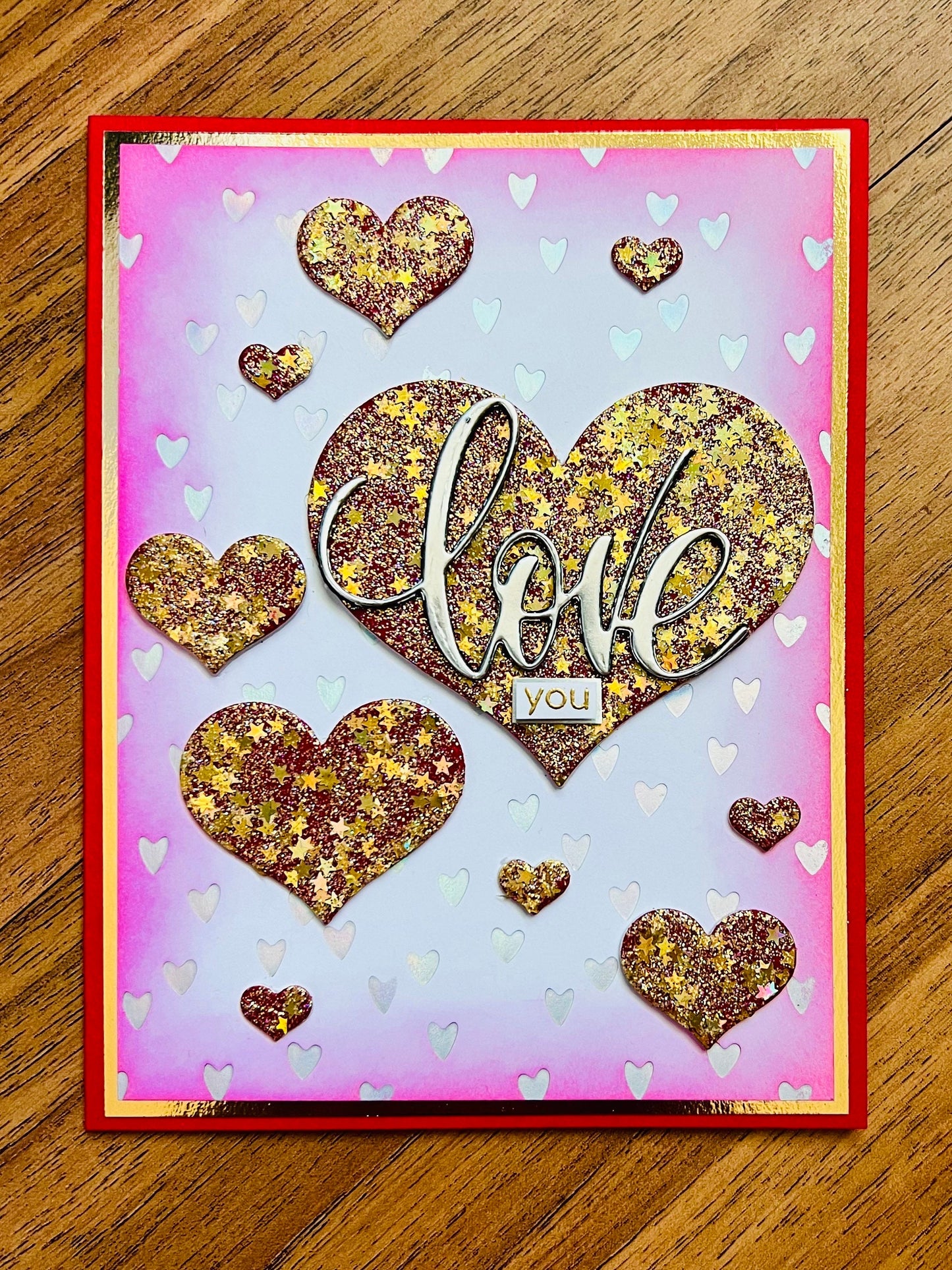 Multiple Glitter Star Hearts Love You Card