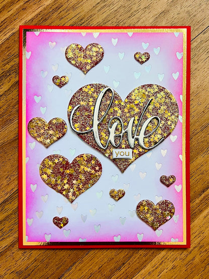 Multiple Glitter Star Hearts Love You Card