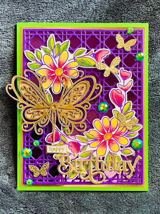 Gold Butterfly Floral Wreath Birthday Card - Elegant Nature-Inspired Design, Perfect Celebration Greeting, Unique Touch for Her Special Day