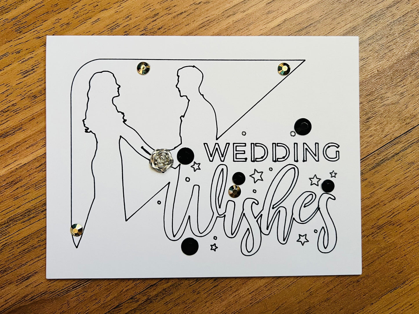 Bride and Groom Black Outline Wedding Wishes Card
