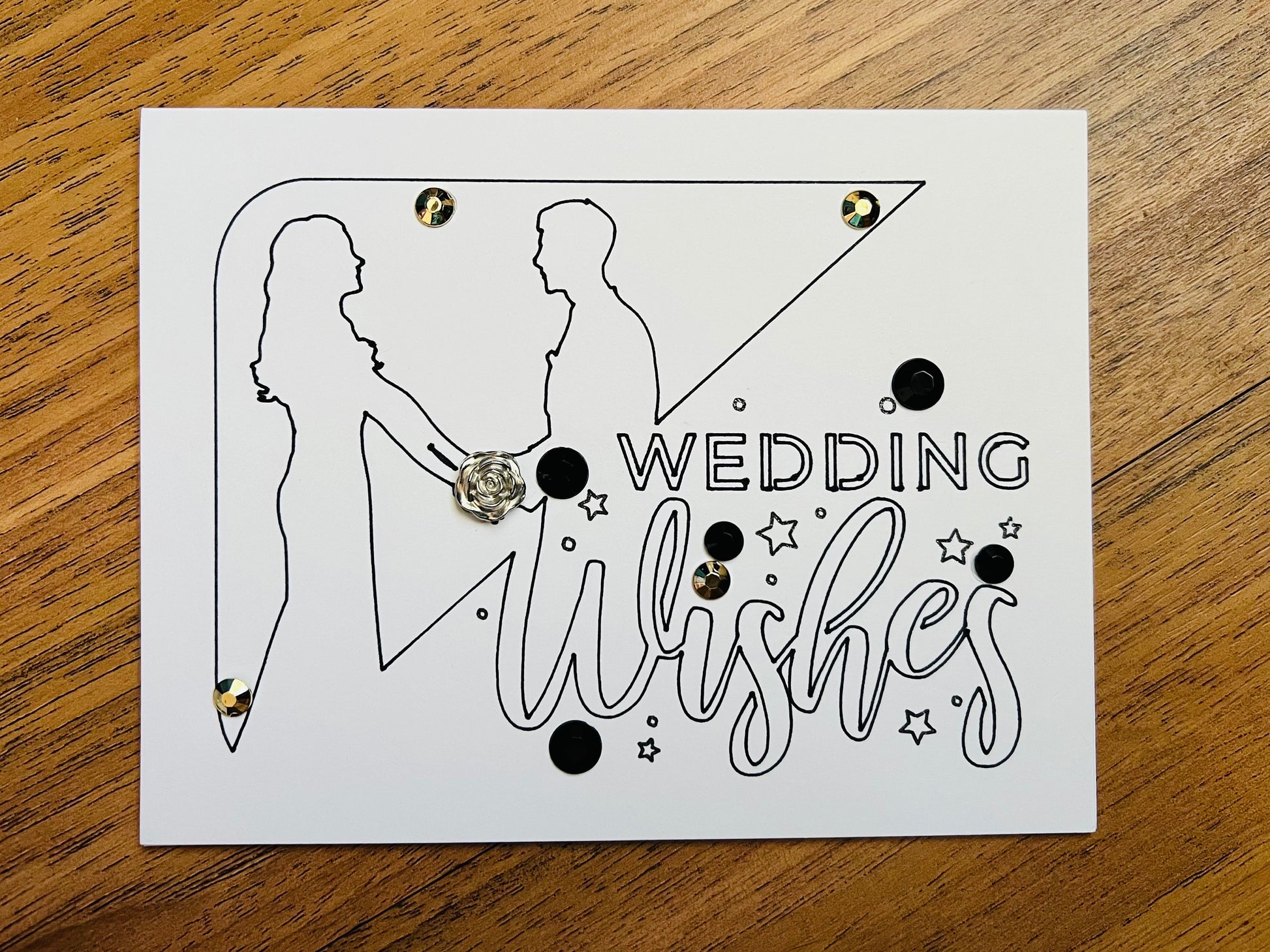 Bride and Groom Black Outline Wedding Wishes Card