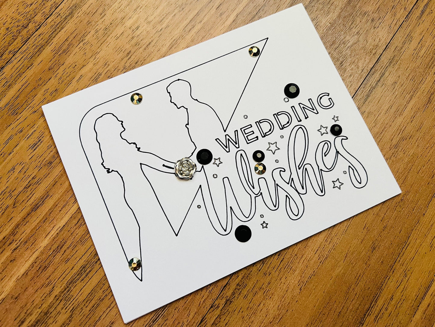 Bride and Groom Black Outline Wedding Wishes Card