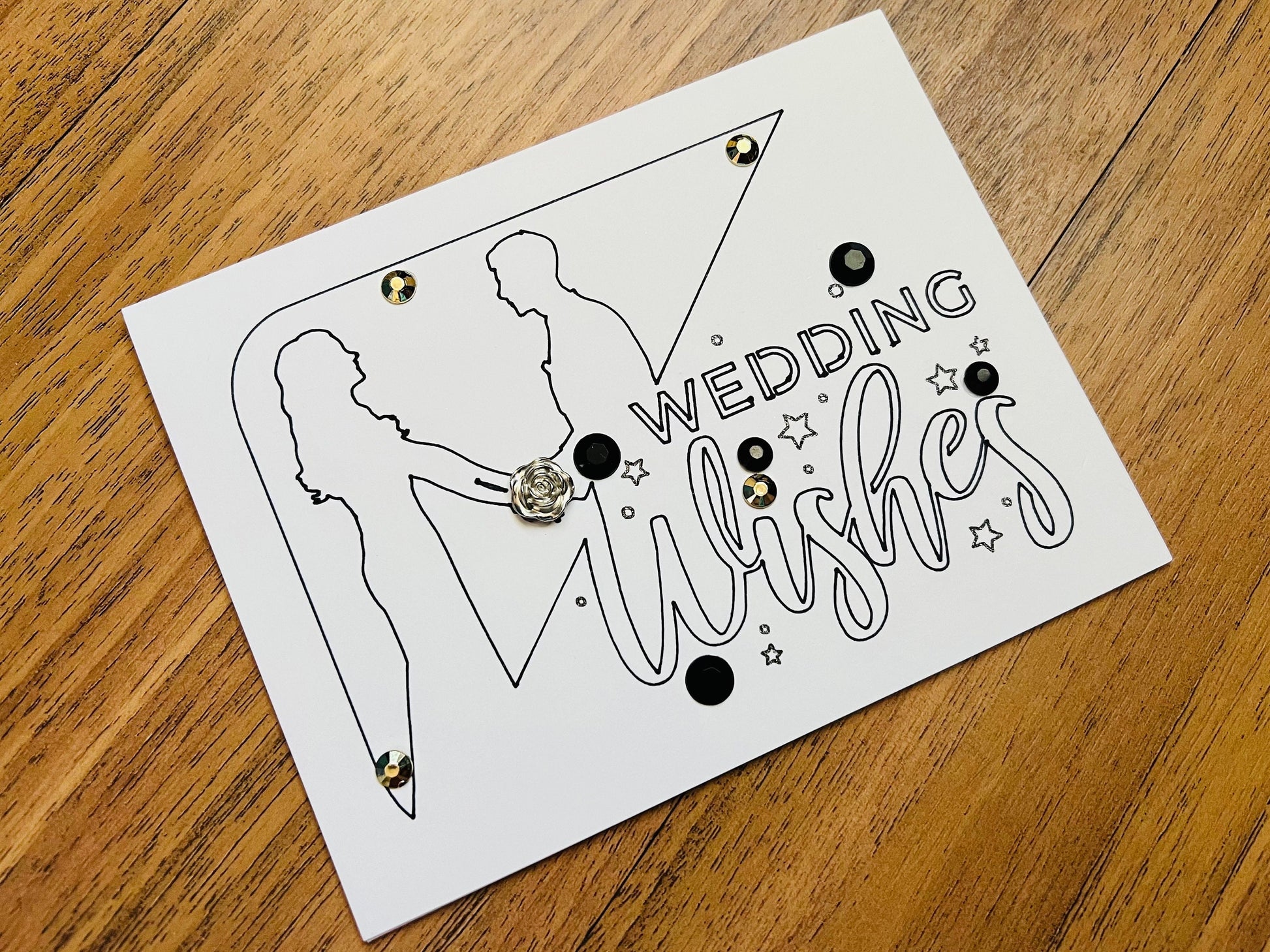 Bride and Groom Black Outline Wedding Wishes Card