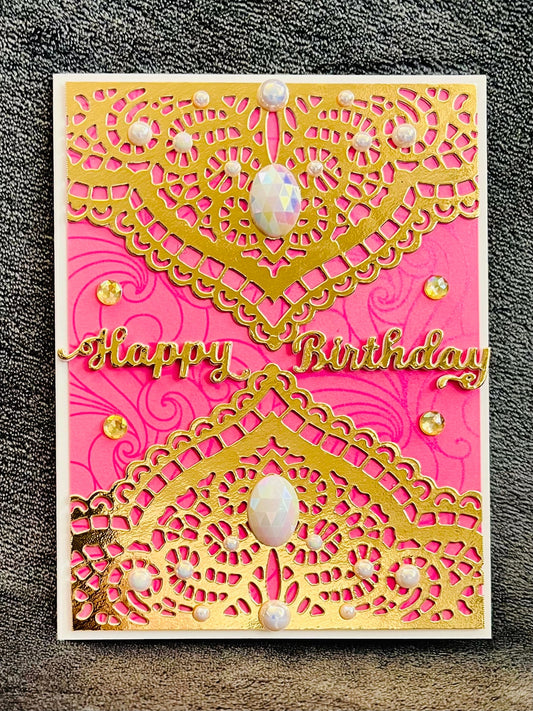 Gold Triangular Doily Birthday Card