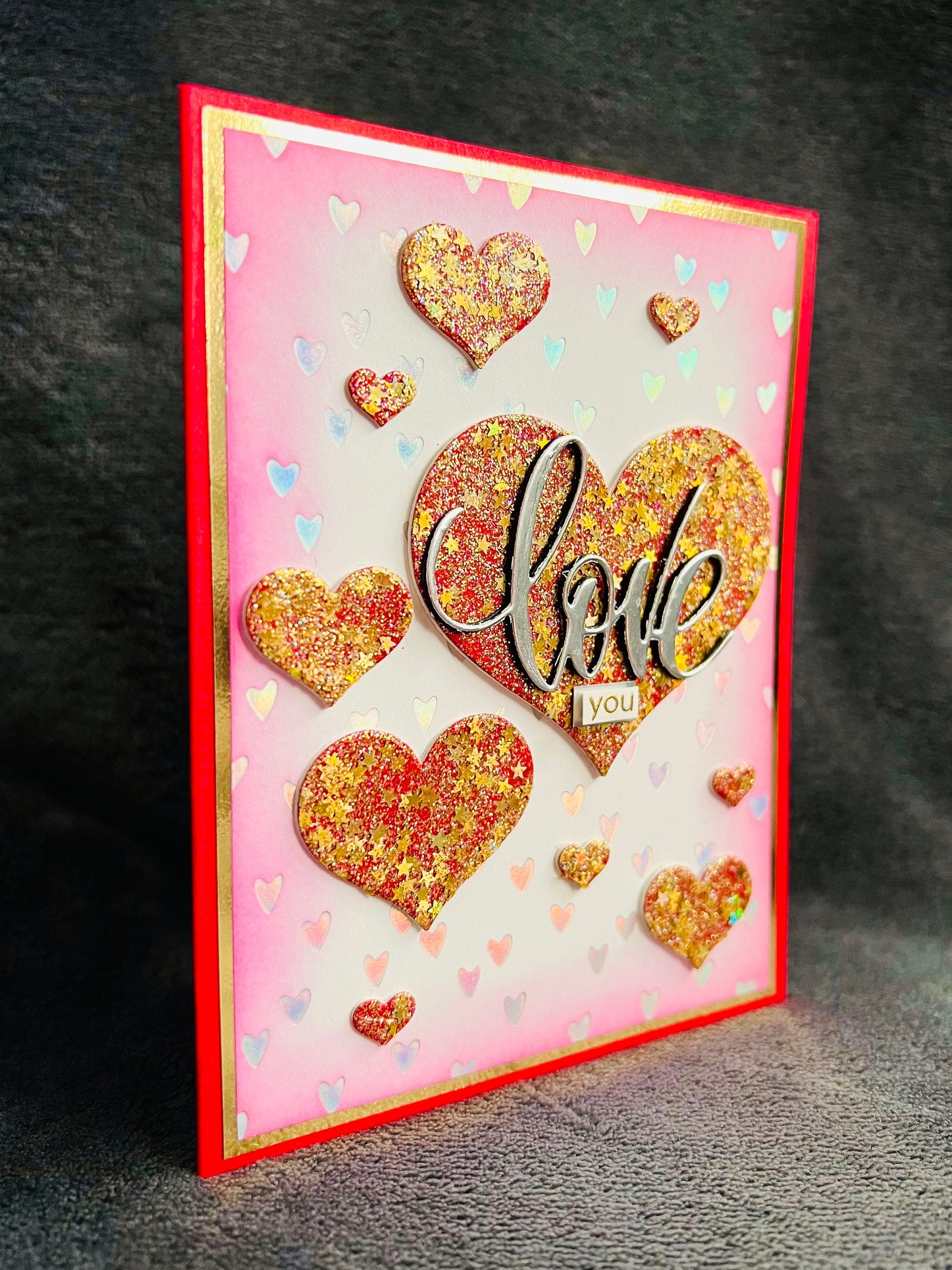 Multiple Glitter Star Hearts Love You Card
