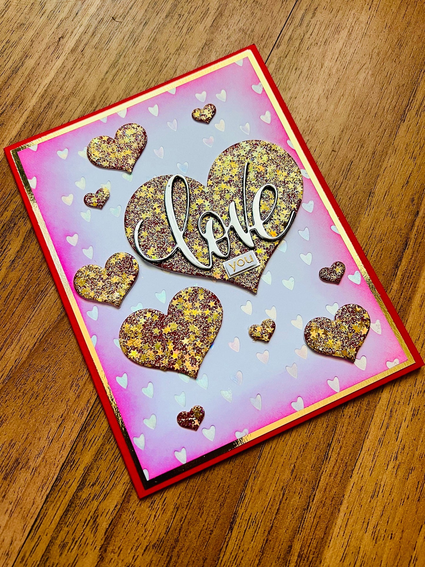 Multiple Glitter Star Hearts Love You Card