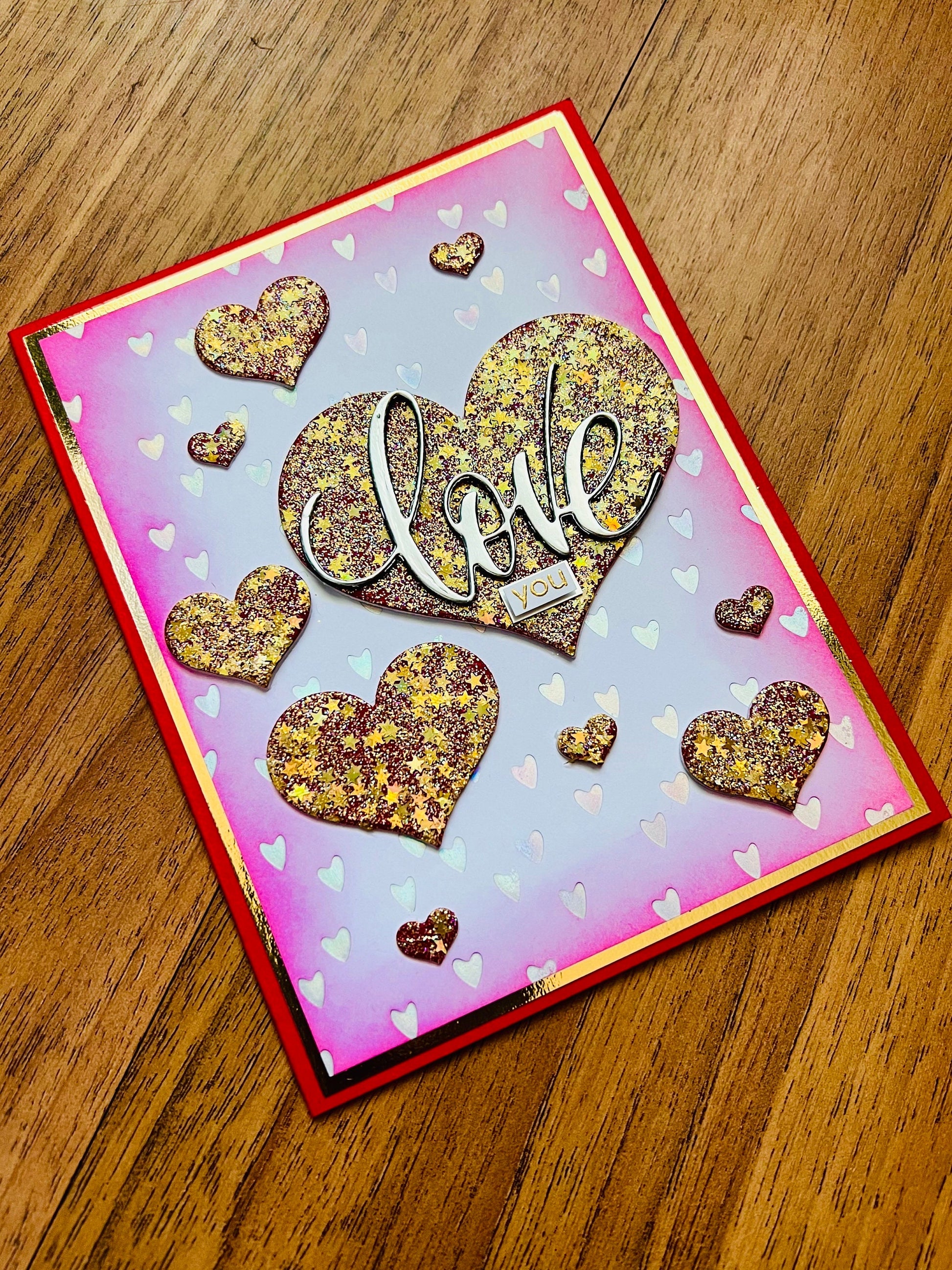Multiple Glitter Star Hearts Love You Card