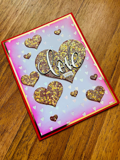 Multiple Glitter Star Hearts Love You Card