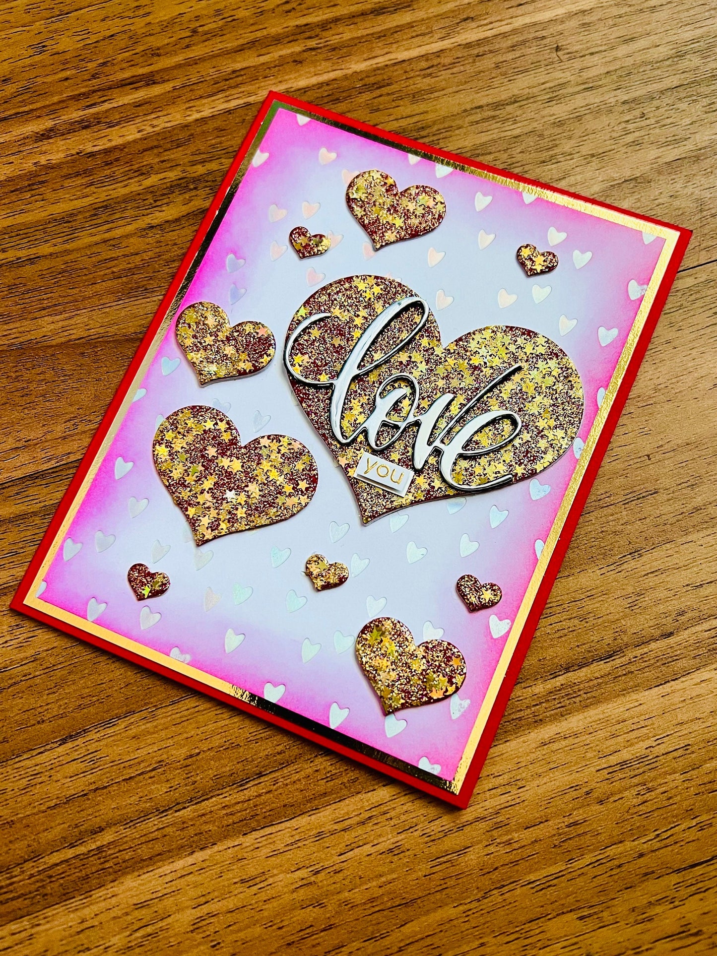 Multiple Glitter Star Hearts Love You Card