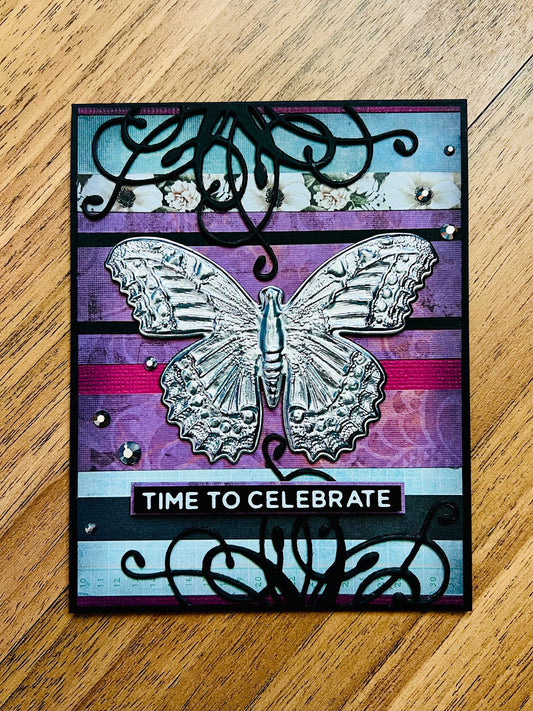 Silver Metallic Butterly Time to Celebrate Card