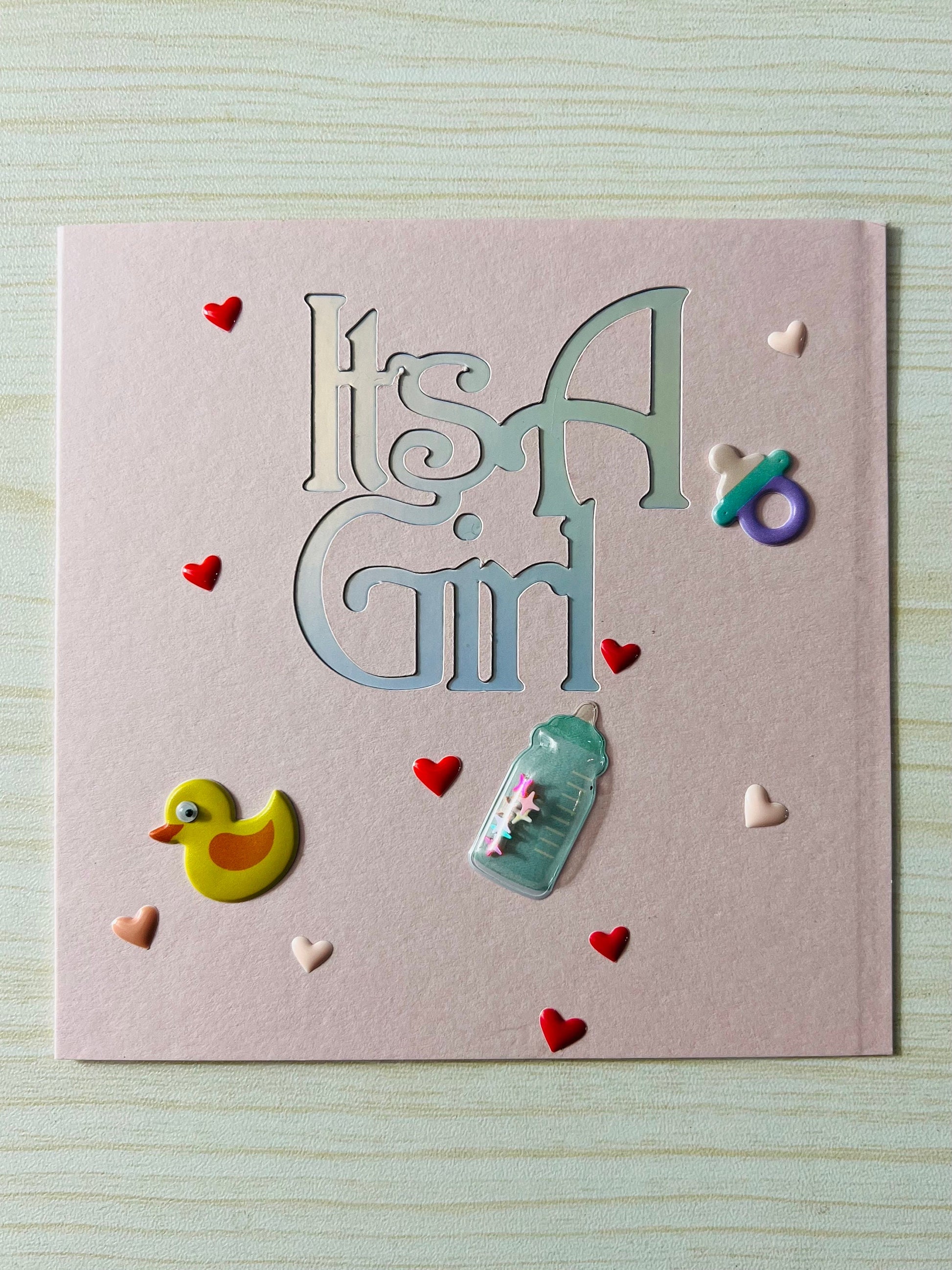 It’s a Girl Cutout with Duck and Baby Bottle Card