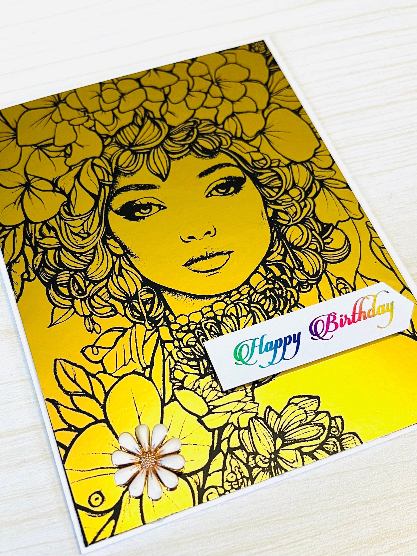 It's a Beautiful Life, Sentiment Greeting Card - Gold Foiled Hydrangea Floral Lady - A Dazzling Homage to Life's Floral Beauty