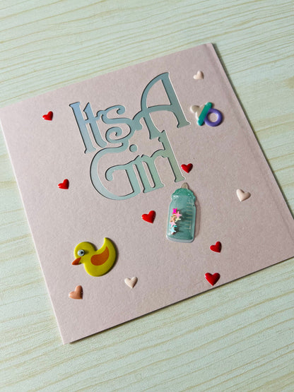 It’s a Girl Cutout with Duck and Baby Bottle Card