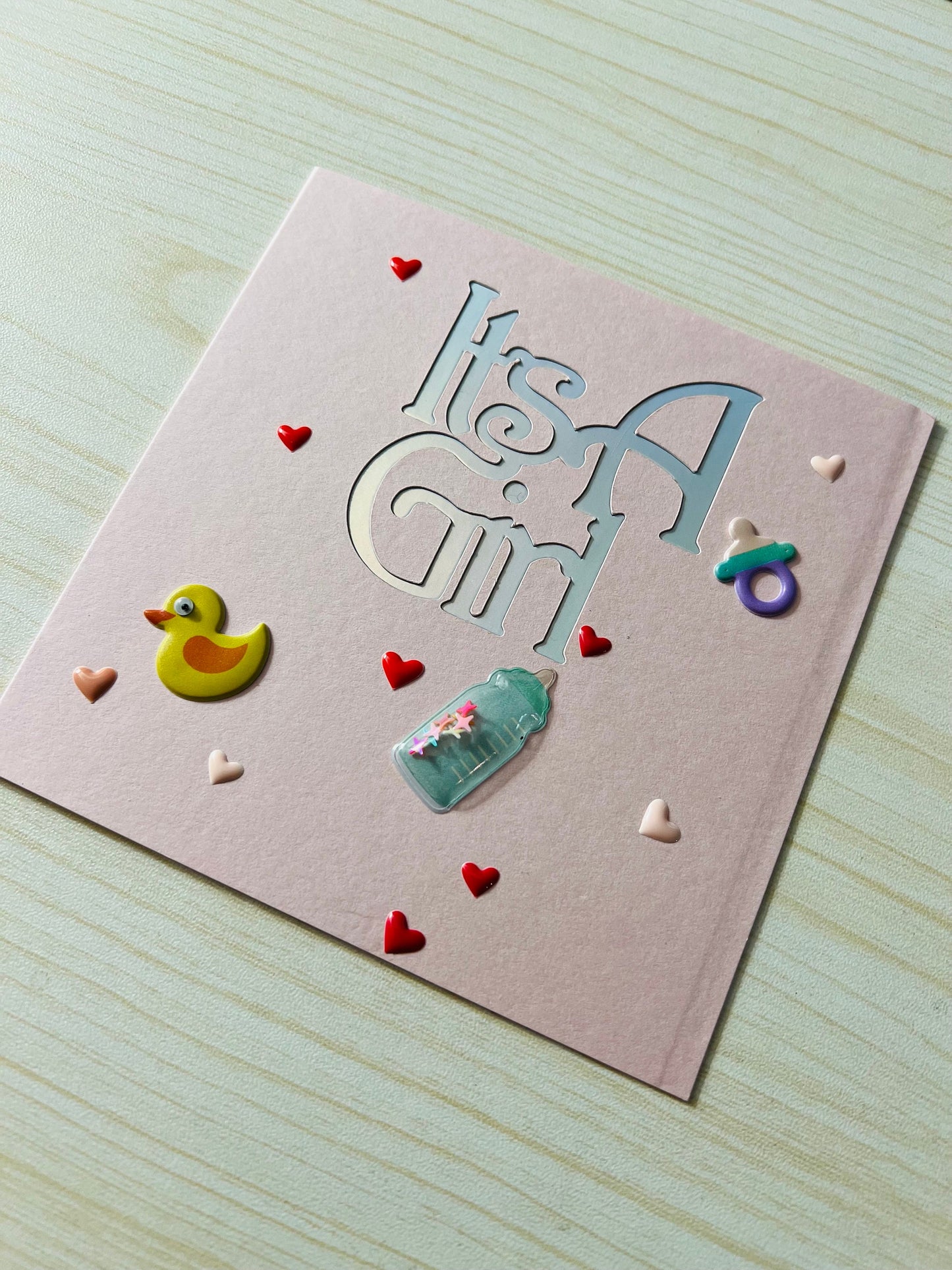 It’s a Girl Cutout with Duck and Baby Bottle Card
