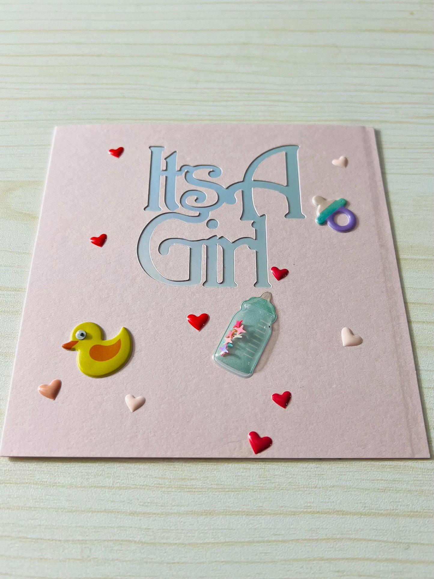 It’s a Girl Cutout with Duck and Baby Bottle Card