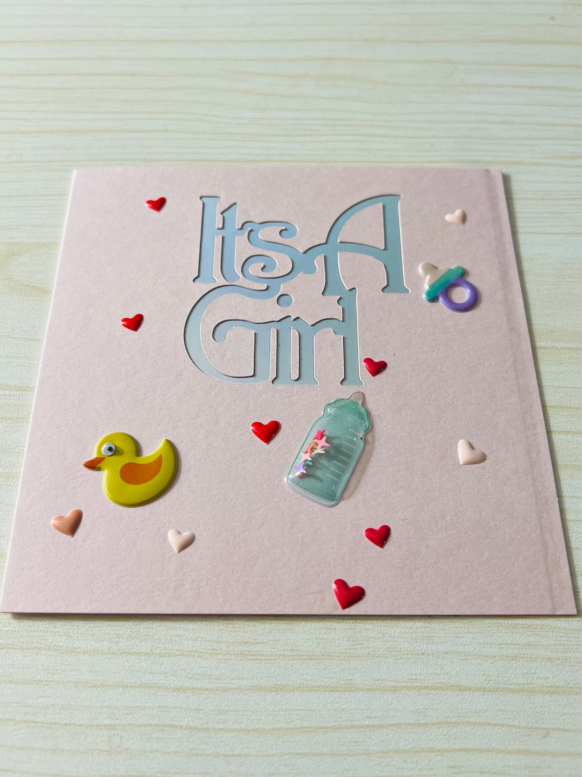 It’s a Girl Cutout with Duck and Baby Bottle Card