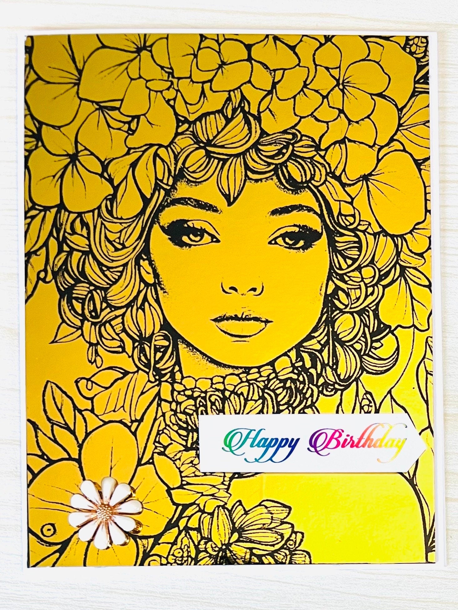 It's a Beautiful Life, Sentiment Greeting Card - Gold Foiled Hydrangea Floral Lady - A Dazzling Homage to Life's Floral Beauty