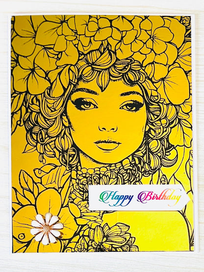 It's a Beautiful Life, Sentiment Greeting Card - Gold Foiled Hydrangea Floral Lady - A Dazzling Homage to Life's Floral Beauty